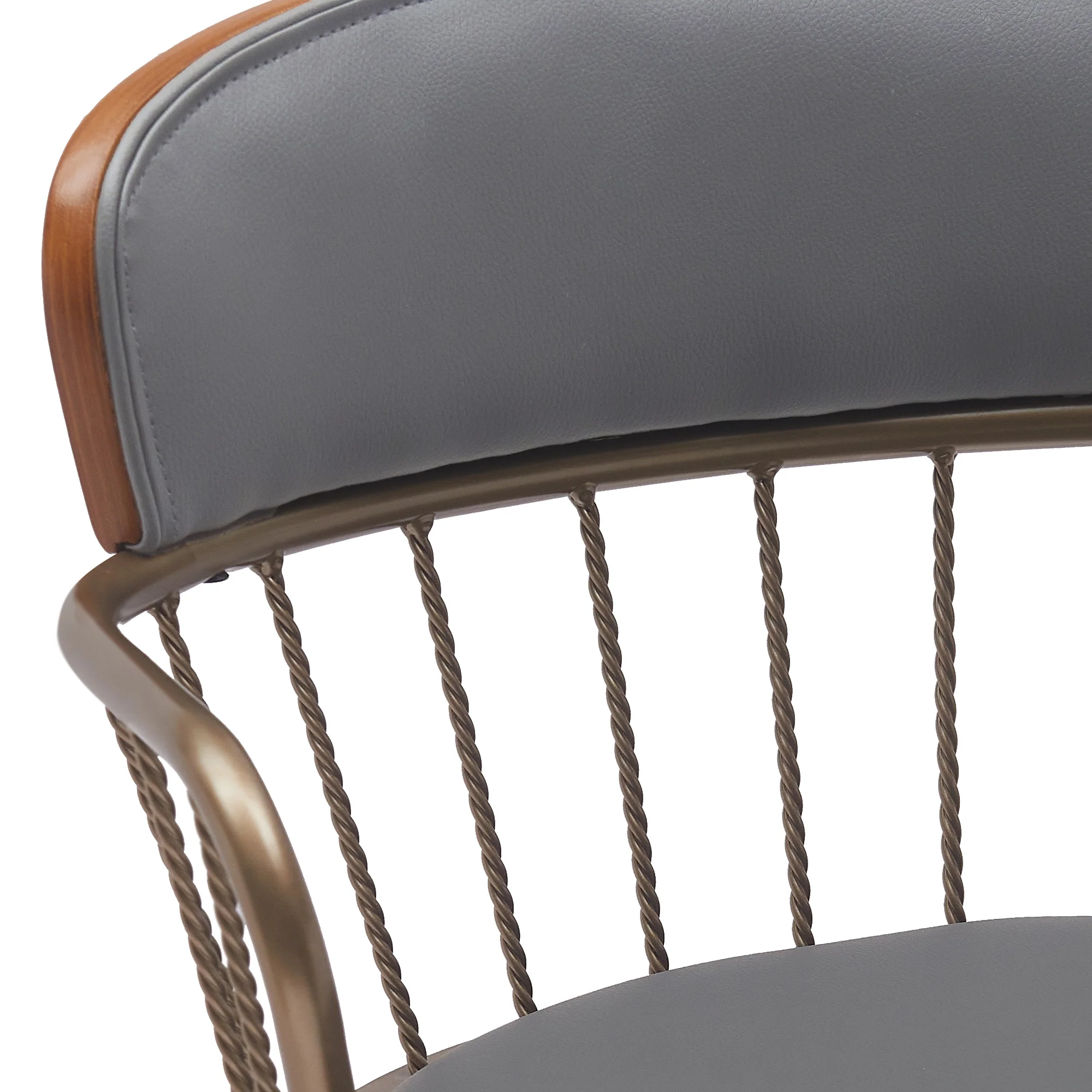 Willow 25.5" Swivel Walnut Wood Counter Stool in Gray Faux Leather with Golden Bronze Metal By Armen Living - Image 6