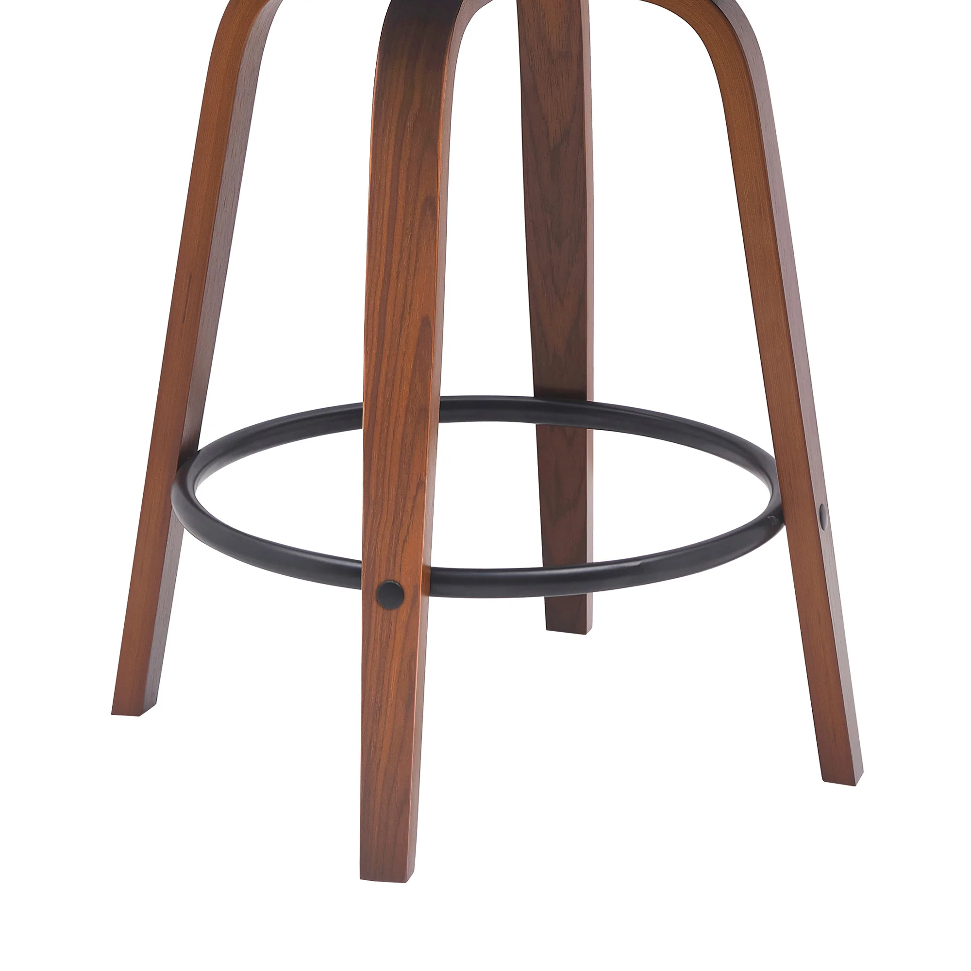 Willow 25.5" Swivel Walnut Wood Counter Stool in Gray Faux Leather with Golden Bronze Metal By Armen Living - Image 7