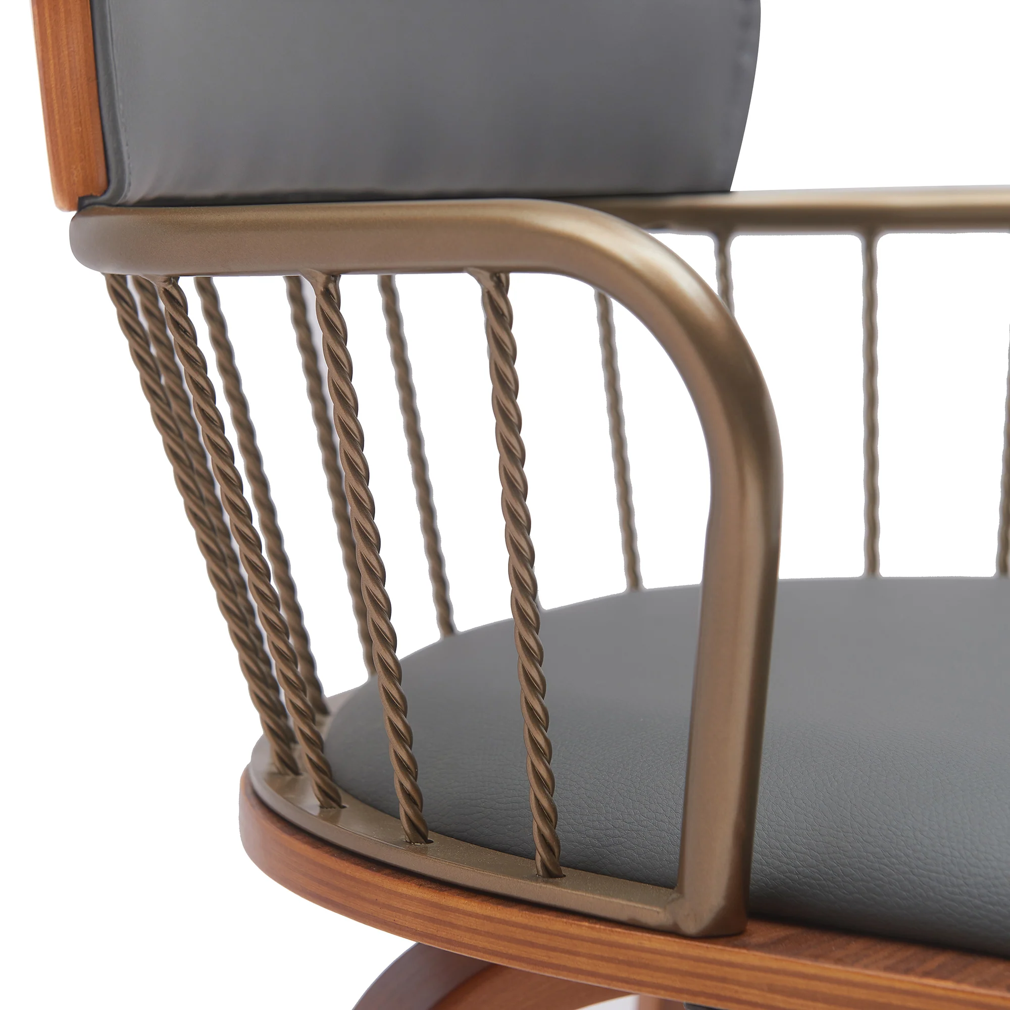 Willow 30" Swivel Walnut Wood Bar Stool in Gray Faux Leather with Golden Bronze Metal By Armen Living - Image 9
