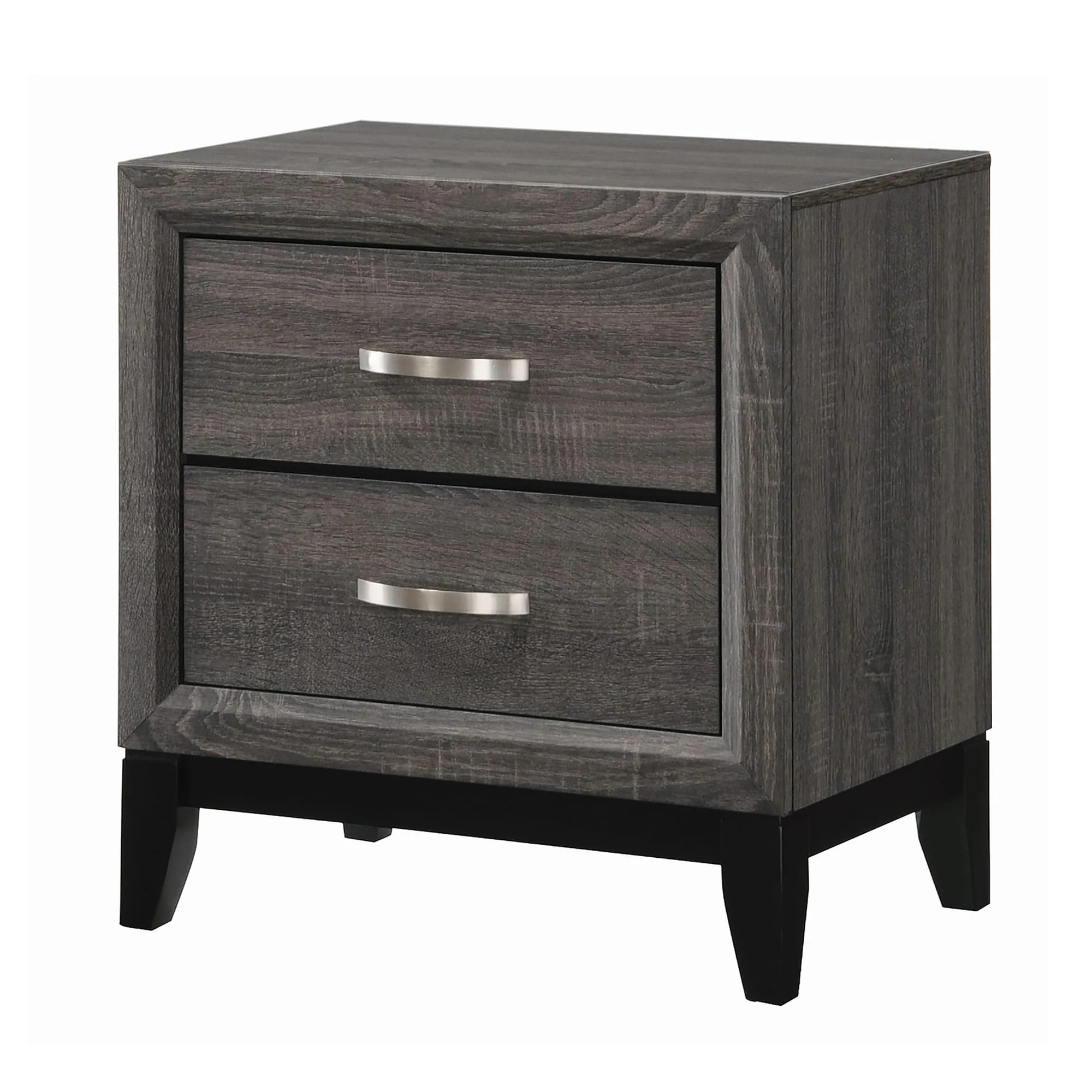 Wooden Nightstand With 2 Drawers And Chamfered Legs, Gray And Black By Benzara