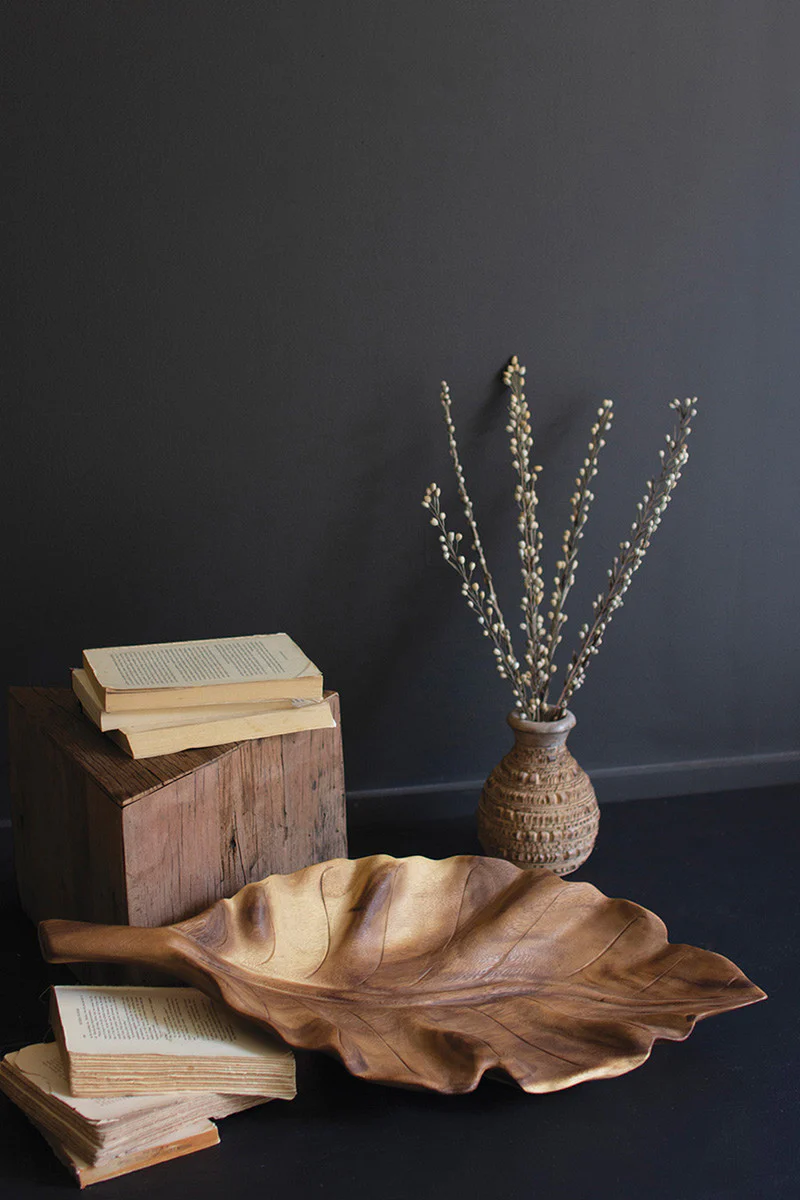 Wooden Teak Leaf Tray By Kalalou