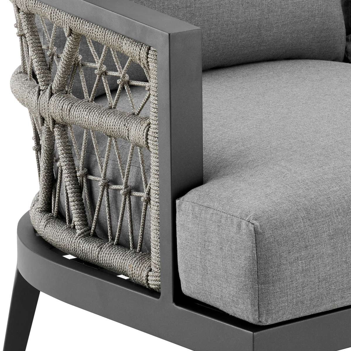 Zella Outdoor Patio 4 Piece Conversation Set in Aluminum with Light Gray Rope and Cushions By Armen Living - Image 6