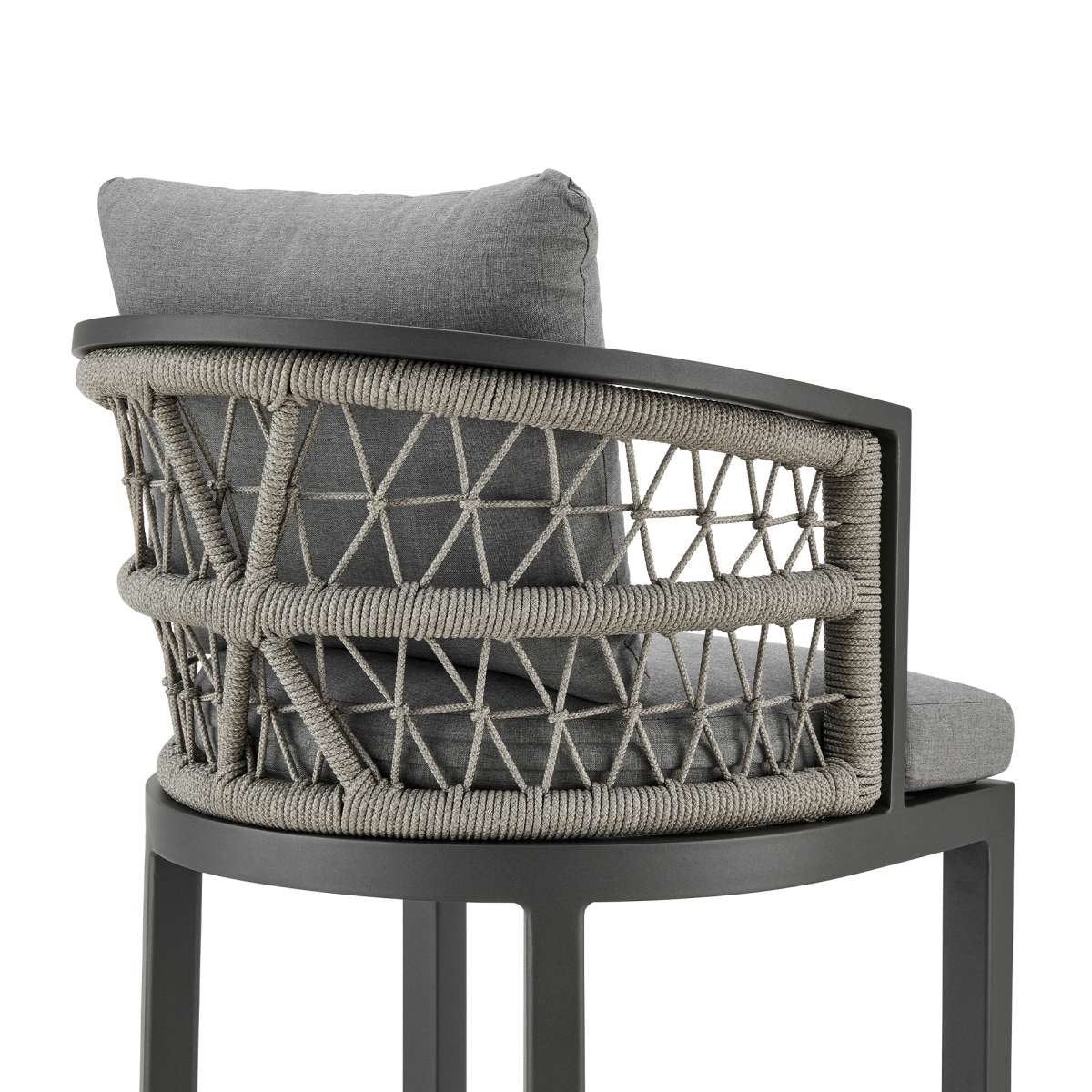 Zella Outdoor Patio Counter Stool in Aluminum with Light Gray Rope and Earl Gray Cushions By Armen Living - Image 4